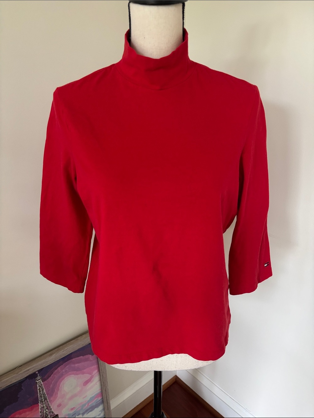 Tommy Hilfiger Red Mock Neck Women's Top 3/4 sleeves
